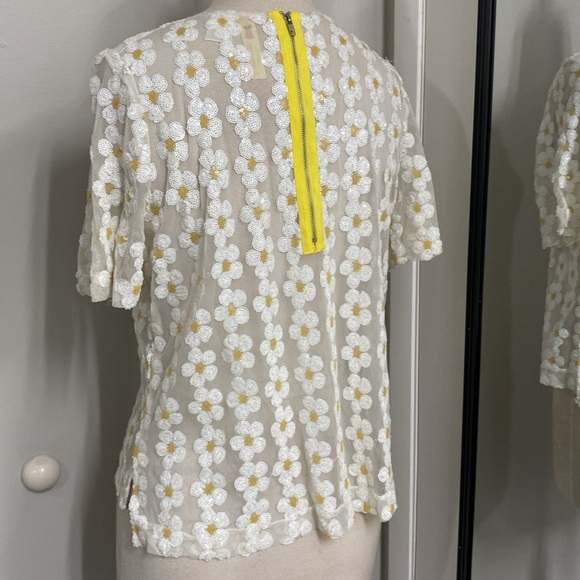 Vintage Alice Moon Daisy Embellished Blouse sequin exposed zipper feminine - Picture 6 of 10